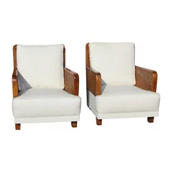 Pair of Anonimus Art - Deco cane armchairs in walnut wood, …