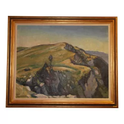 Oil on canvas painting representing a mountain landscape