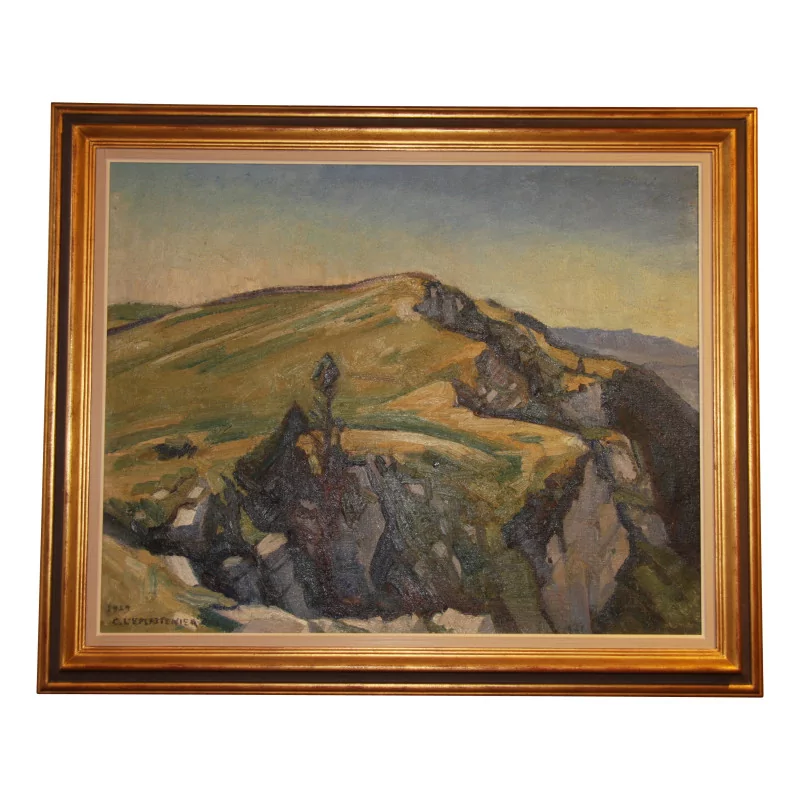 Tableau huile sur toile représentant un paysage de montagne - Moinat - VE2022/1
