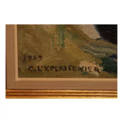Tableau huile sur toile représentant un paysage de montagne