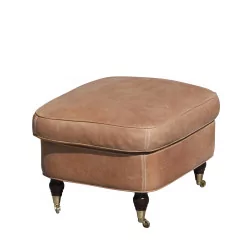 Footstool, pouf, Charlotte in Old Shabby Terra leather on …