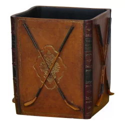 Wastepaper basket with the replica of old books in leather...
