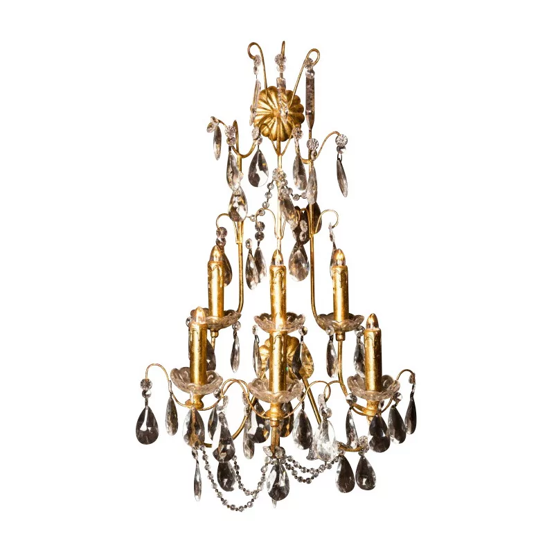 Large Abbé wall lamp with crystals and gilded wrought iron at 6 … - Moinat - Wall lights, Sconces