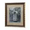 Tableau au fusain sous verre “Portrait de femme en costume … - Moinat - Tableaux - Portrait