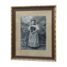 Charcoal painting under glass “Portrait of a woman in costume … - Moinat - Painting - Portrait