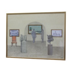 Mixed media painting \"Walk to the museum\", signed and