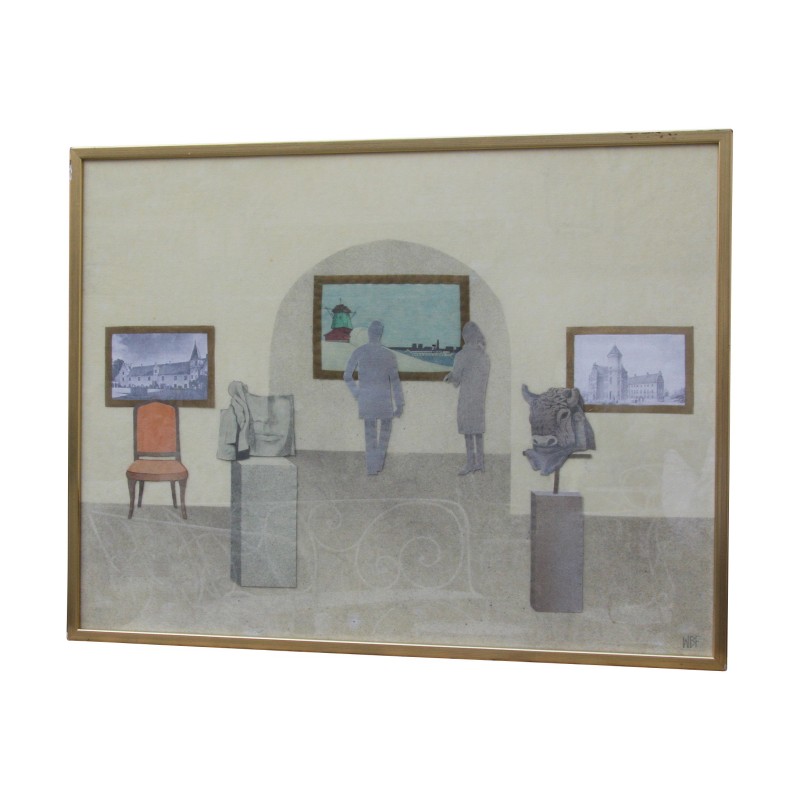 幅混合媒体绘画《步行去博物馆》,签名并 - Moinat - 画 - 各种的 幅混合媒体绘画《步行去博物馆》,签名并 - Moinat - 画 - 各种的