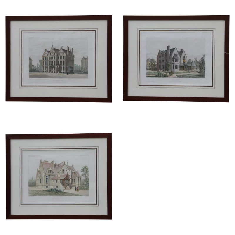 Lot of 3 “Modern dwellings” lithographs, framed under … - Moinat - VE2022/1
