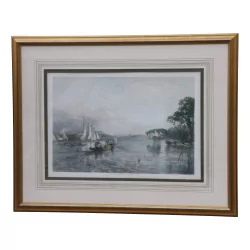Pair of lithographs “Regates on the river” framed under …