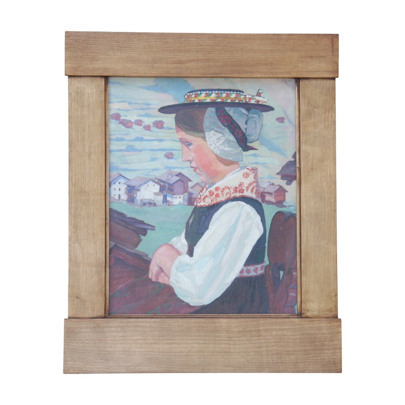 Oil painting on panel \"Young girl in Valaisan costume - - Moinat - Painting - Portrait Oil painting on panel \"Young girl in Valaisan costume - - Moinat - Painting - Portrait