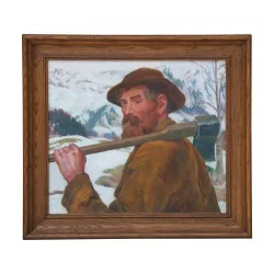 Tableau huile sur toile “Bûcheron - Homme à la hache” signé en …