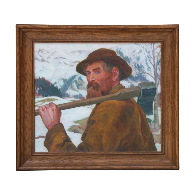 Tableau huile sur toile “Bûcheron - Homme à la hache” signé en … - Moinat - Tableaux - Portrait