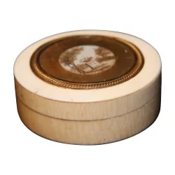 round ivory box with medallion on lid. France, …