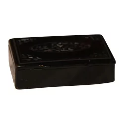 Small box in black lacquered wood with mother-of-pearl decoration. 20th …