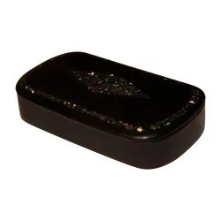 Black lacquered wooden box with marquetry on top