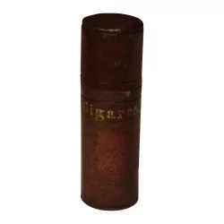 Zigarrenkiste aus havannafarbenem Leder. Frankreich 19. Jahrhundert