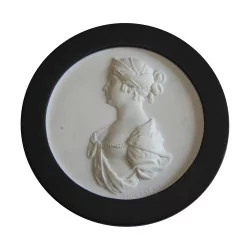 Meissen porcelain medallion with black wooden frame, …