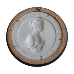 Meissen porcelain medallion with black wooden frame, …