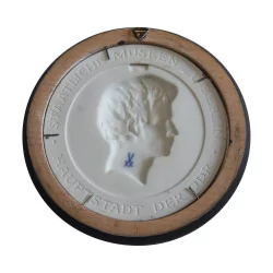 Meissen porcelain medallion with black wooden frame, …