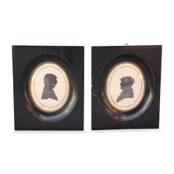 Black stained wooden frame with straight profile, under glass. 20th …