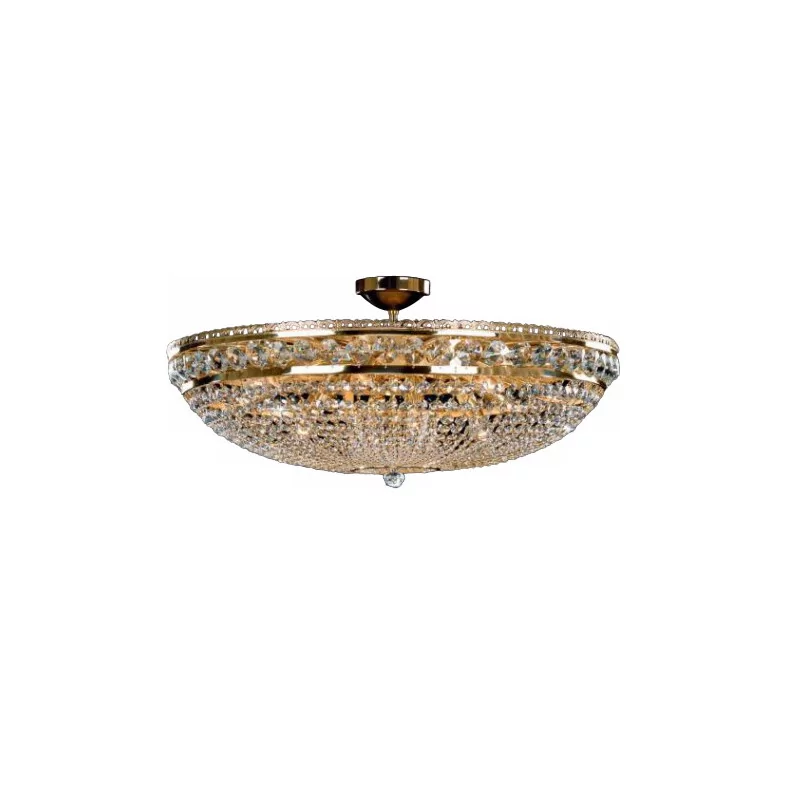Ceiling light with 12 lights and crystals, structure in polished brass. - Moinat - Chandeliers, Ceiling lamps