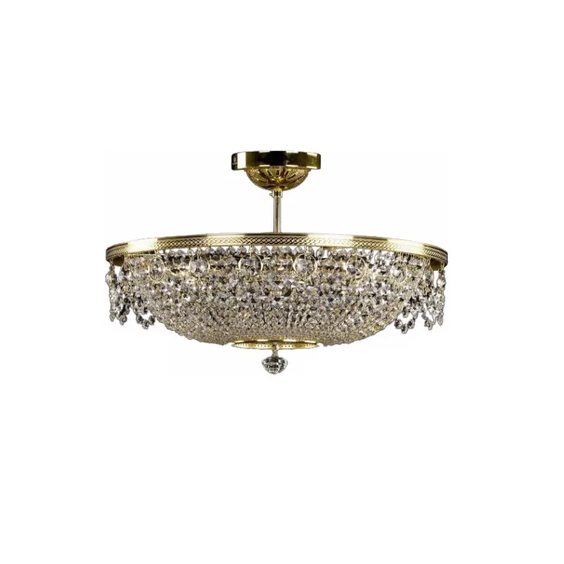 Ceiling light with 9 lights and crystals, structure in polished brass. - Moinat - Chandeliers, Ceiling lamps