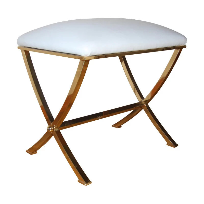 Vintage X foot stool with white leather seat and base - Moinat - Stools, Benches, Pouffes