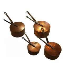 Set of 4 copper saucepans with lids (1 without …