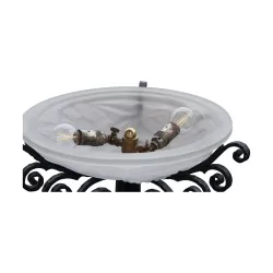 Lampadaire Art-Déco dans le goût de Brandt avec coupelle vert (genre Lalique).