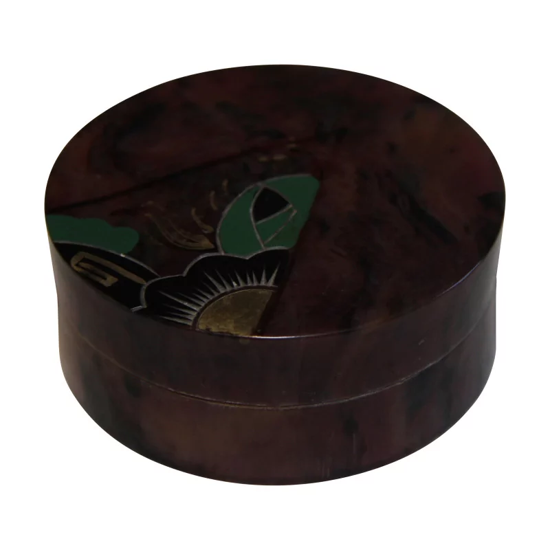 Boite ronde en Bakélite imitation écaille de tortue avec décor … - Moinat - Boites, Urnes, Vases