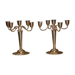 Pair of 925 silver 5-branch candlesticks (250 gr) …