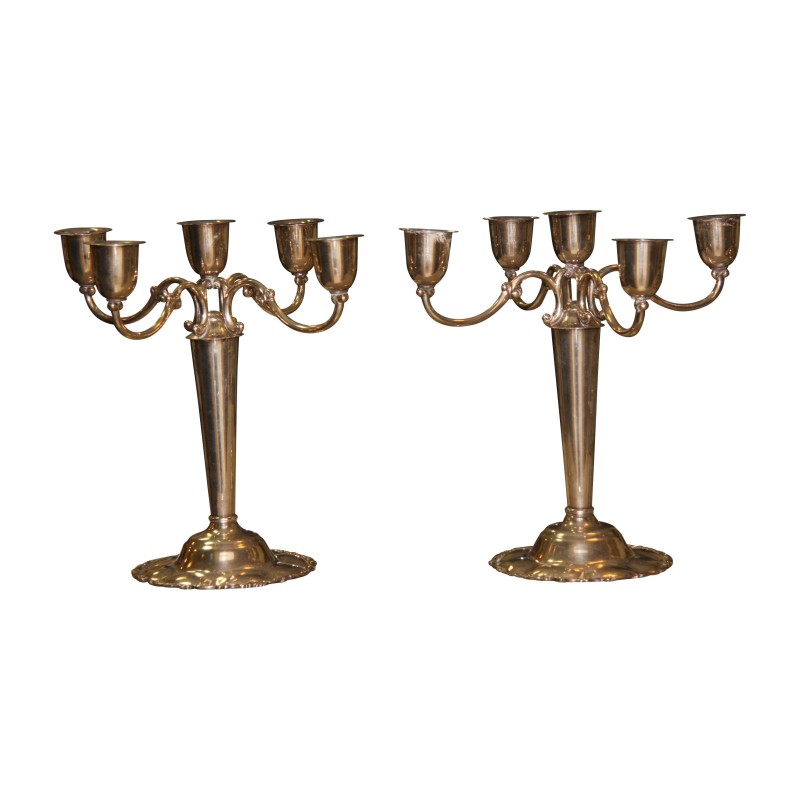 Paire de chandeliers 5 branches en argent 925 - Moinat - Bougeoirs, Chandeliers