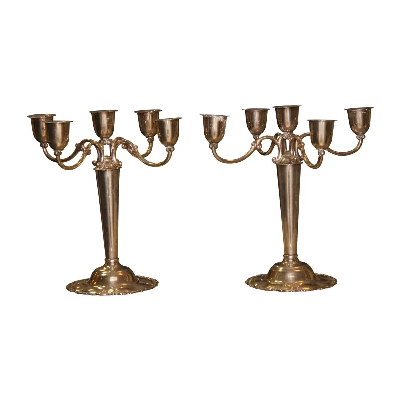 Pair of 5-branch 925 silver candlesticks - Moinat - Candleholders, Candlesticks