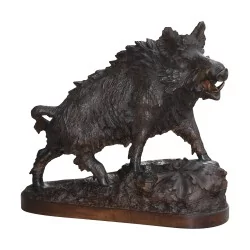 只来自布里恩茨的木雕野猪。瑞士，20 世纪。