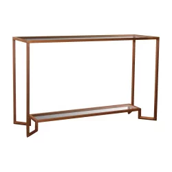 Vintage-style console, in solid iron with copper finish and …