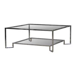 Coffee table in solid iron with nickel-plated finish and trays