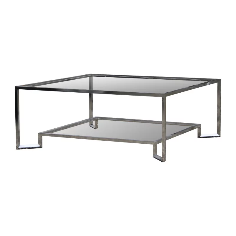 Coffee table in solid iron with nickel-plated finish and trays - Moinat - byMoinat