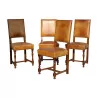 Set of 4 chairs in Havana-coloured leather, nail finish … - Moinat - Chairs