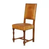 Set of 4 chairs in Havana-coloured leather, nail finish … - Moinat - Chairs