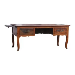 Grand table transformée en bureau, divers bois : noyer, sapin