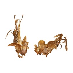 Paire de coq probablement en argent. Italie, 20ème siècle