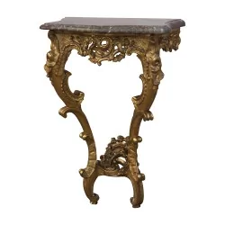 Console Louis XV, en bois de chêne doré avec dessus