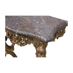 Louis XV console, in gilded oak wood with top