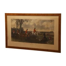 Tableau, gravure sous verre avec cadre en palissandre …