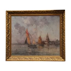 幅油画，布面油画“Marine”，署名并注明日期如下……