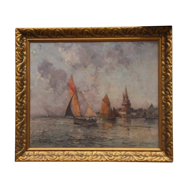 幅油画，布面油画“Marine”，署名并注明日期如下…… - Moinat - 画 - 景观