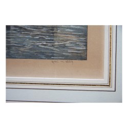 Gravur unter Glas mit Baguetterahmen aus vergoldetem Holz, signiert und …
