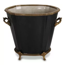 Outdoor black painted porcelain planter with handles …