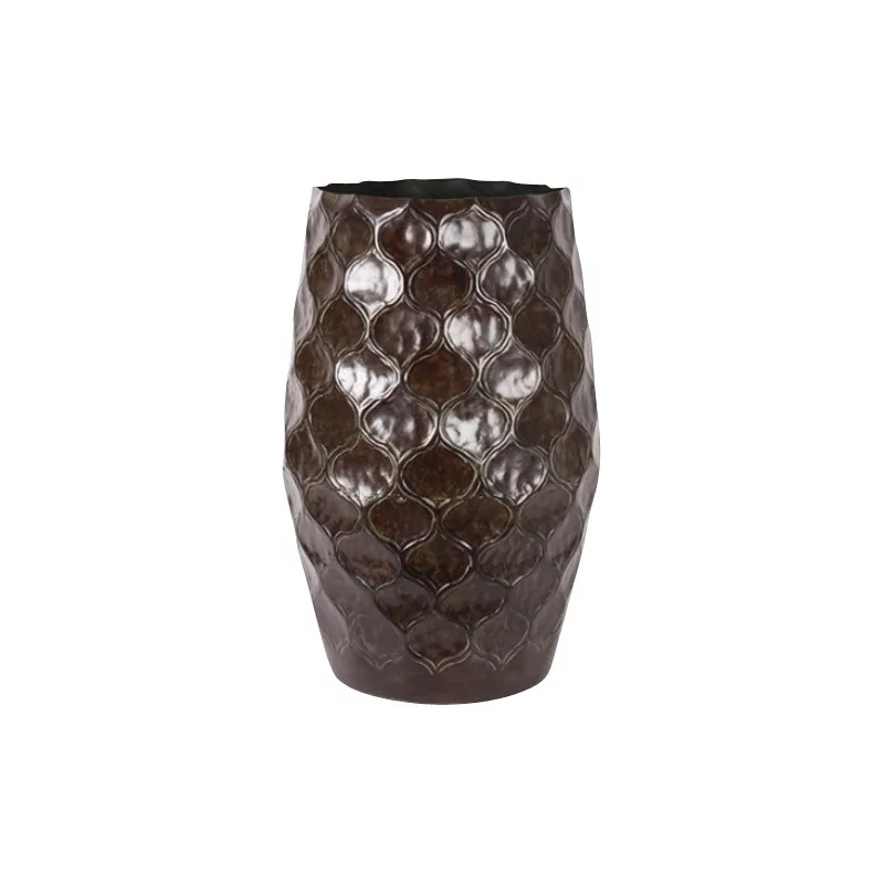 Brown metal flowerpot with carved decoration. - Moinat - Flowerpot holders, Interior planters