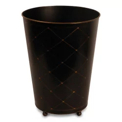 Wastepaper basket in black painted sheet metal with gold decoration on …